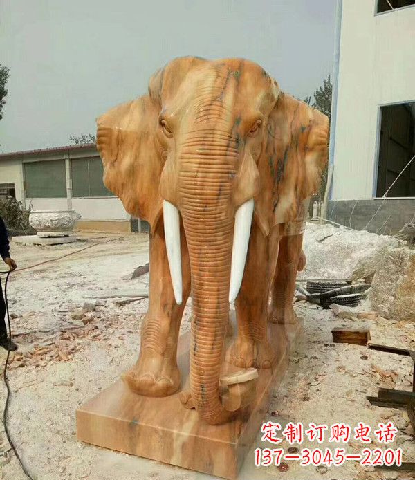 合肥鼻卷如意晚霞红招财大象石雕