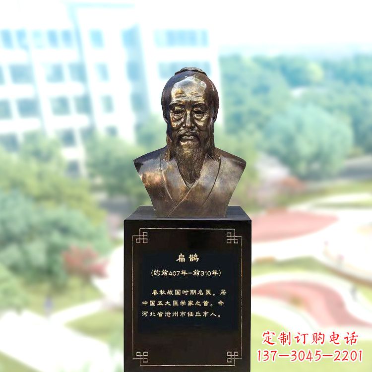 合肥玻璃钢扁鹊头像雕塑-仿铜历史名人著名医生半身像雕塑