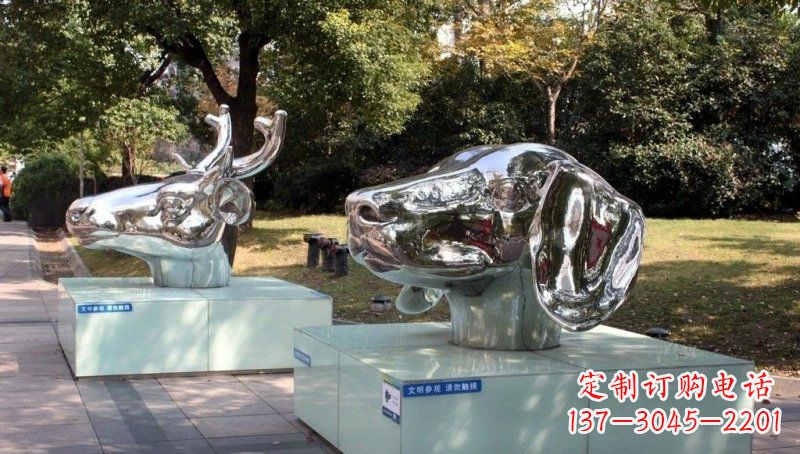 合肥不锈钢公园十二生肖动物头像雕塑