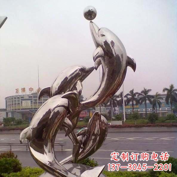 合肥不锈钢海豚顶球造型雕塑