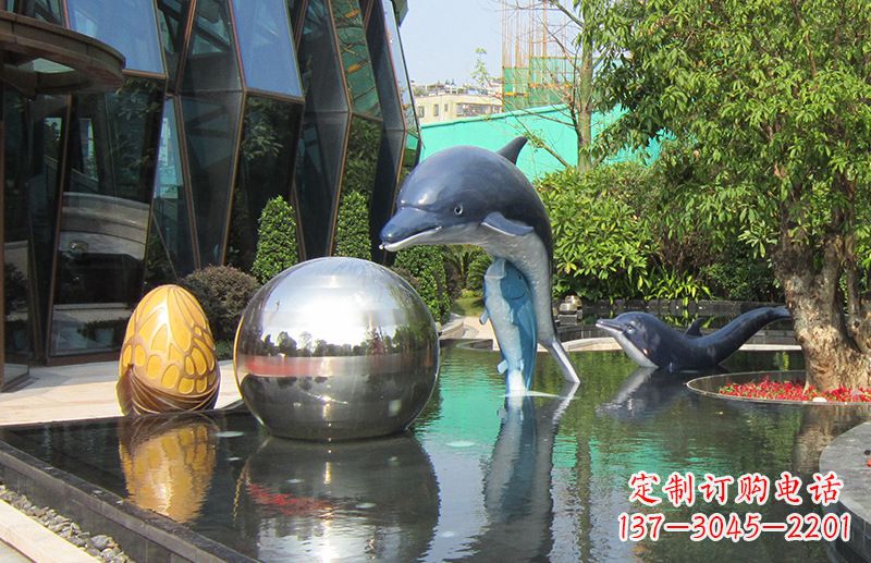 合肥不锈钢海豚水景雕塑,企业公园园林创意景观雕塑