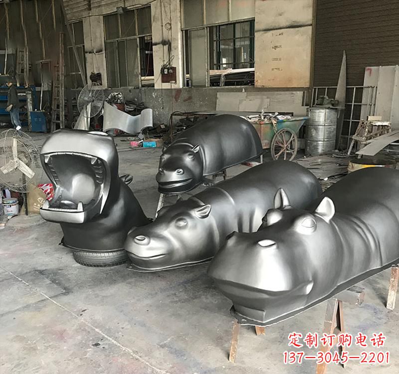 合肥静态之美22英寸不锈钢河马雕塑