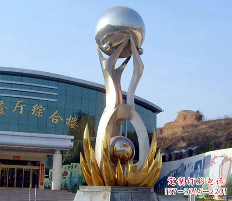 合肥不锈钢荷叶托球企业雕塑