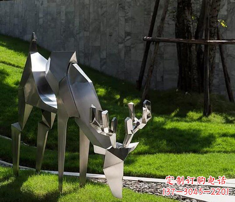 合肥不锈钢几何鹿公园抽象动物雕塑