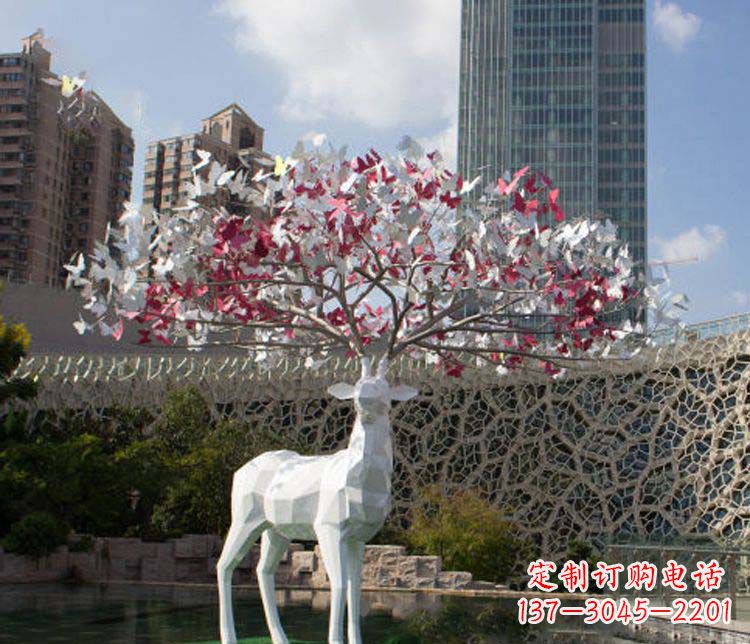 合肥不锈钢几何梅花鹿雕塑