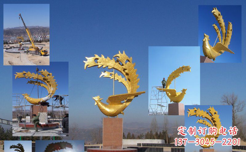 合肥不锈钢金色的凤凰广场雕塑