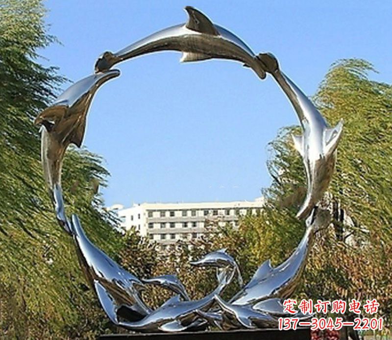 合肥不锈钢景观海豚雕塑 (2)