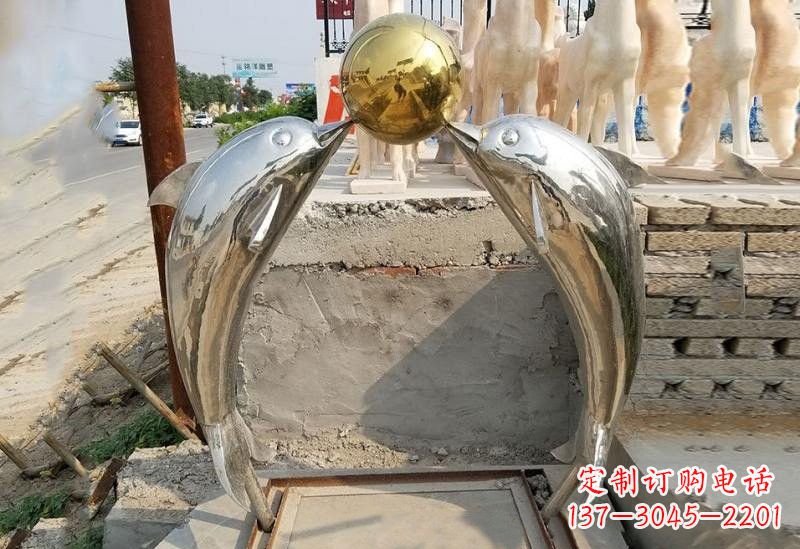 合肥不锈钢海豚顶球雕塑