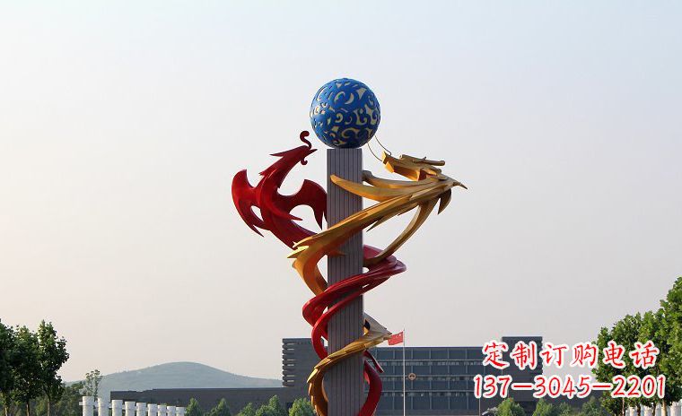 合肥不锈钢龙凤戏珠广场景观雕塑