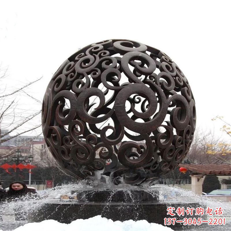 合肥不锈钢镂空球水景喷泉景观雕塑