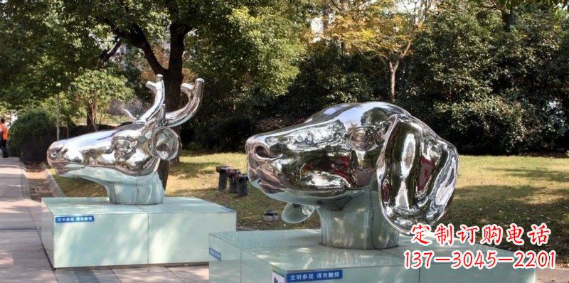 合肥不锈钢鹿和狗头公园雕塑