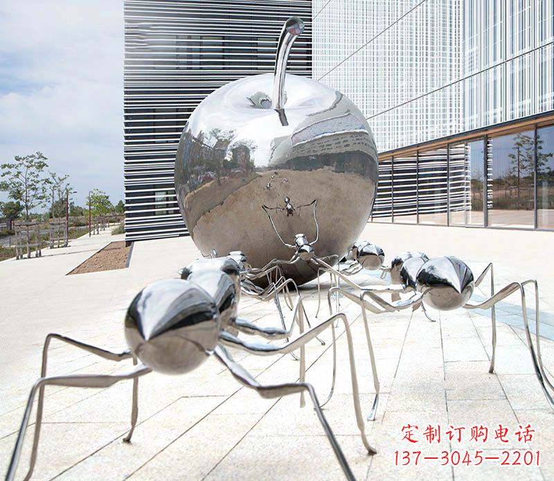 合肥不锈钢蚂蚁滚苹果雕塑1