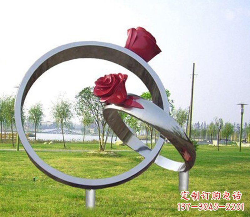 合肥不锈钢玫瑰花戒指公园雕塑