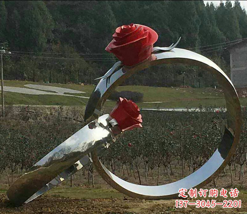 合肥不锈钢玫瑰花对戒雕塑