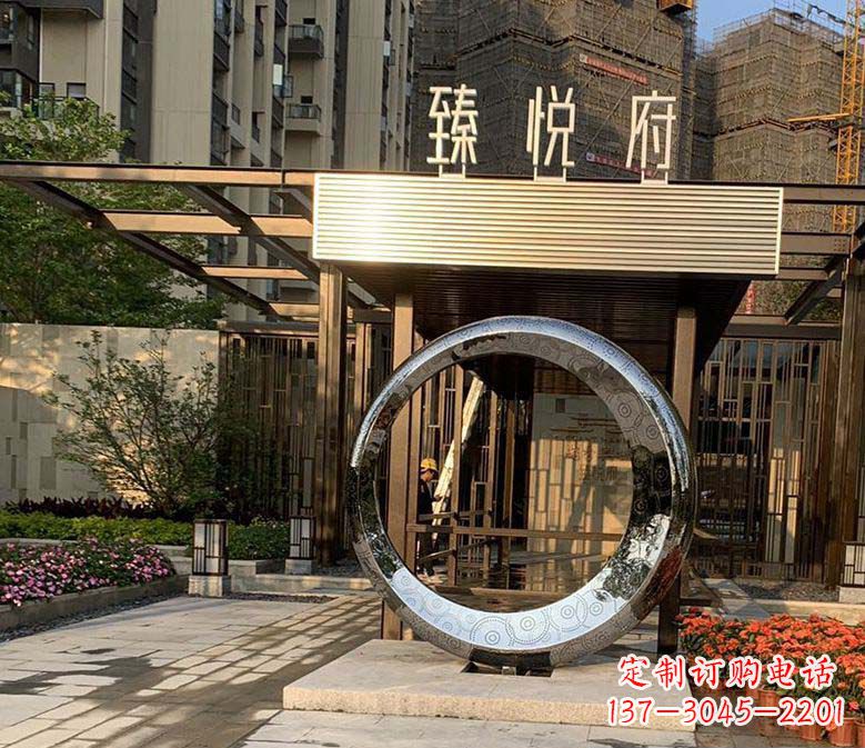 合肥不锈钢小区圆环雕塑赋予小区景观更多美感