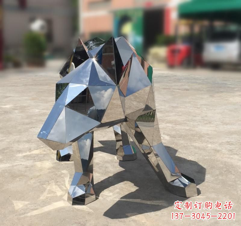 合肥不锈钢园林动物几何狼雕塑