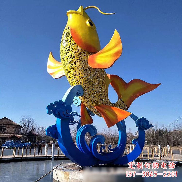 合肥不锈钢鱼跃喷泉雕塑色彩斑斓的水景美景