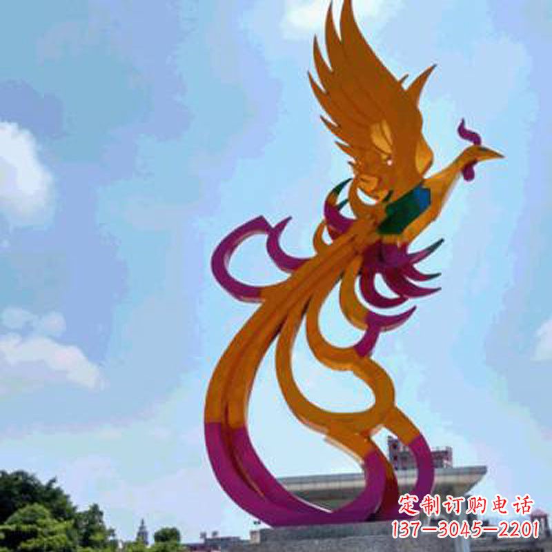 合肥彩绘凤凰不锈钢雕塑-城市标识景观动物雕塑