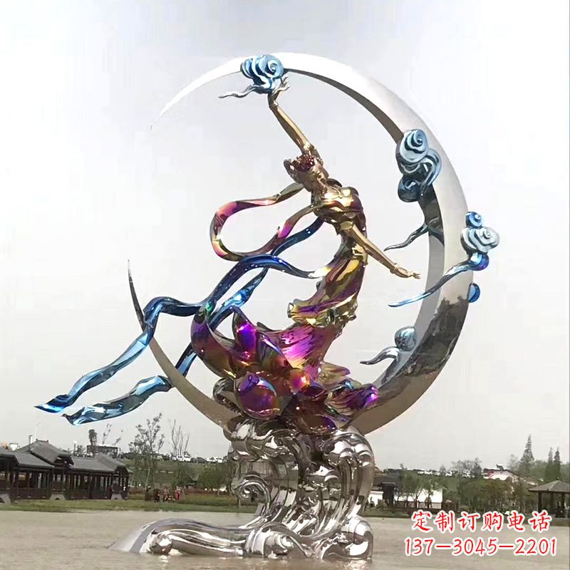 合肥中国古代神话传说中的嫦娥奔月不锈钢雕塑景观