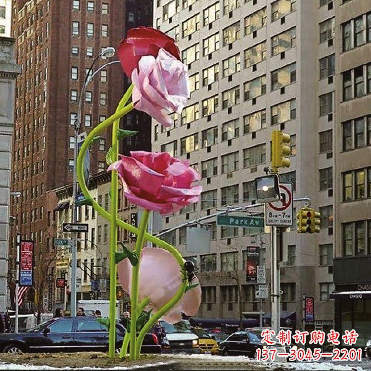 合肥城市街道玻璃钢玫瑰花景观花朵雕塑