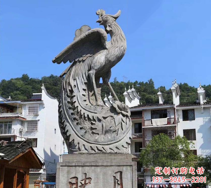 合肥城市景点凤凰石雕,青石石刻神兽雕塑