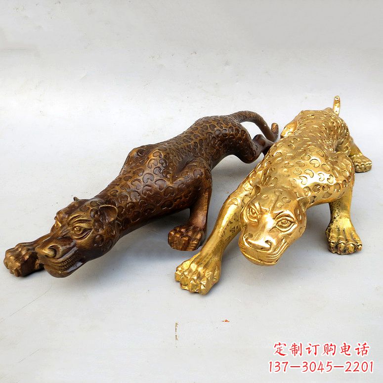 合肥纯铜金钱豹雕塑-动物铜雕摆件