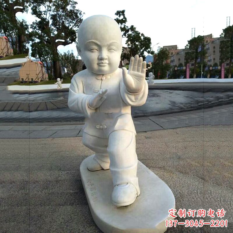 合肥打太极拳小和尚汉白玉雕塑