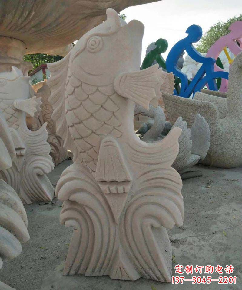 合肥大理石艺术装饰绚丽多彩的鲤鱼雕塑