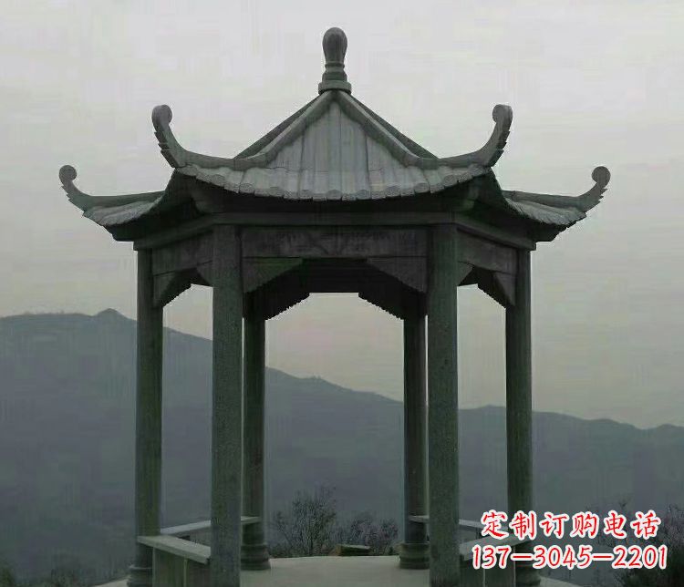 合肥考究工艺,奢华大理石六角凉亭雕塑