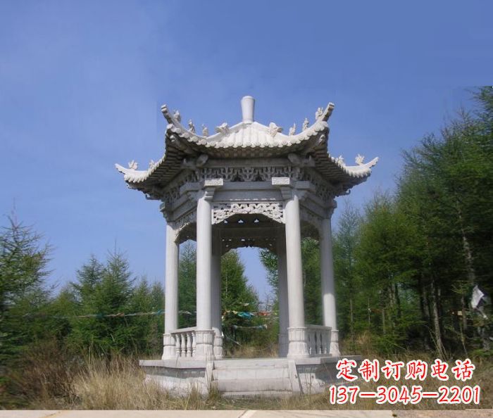 合肥精美大理石六角石凉亭雕塑