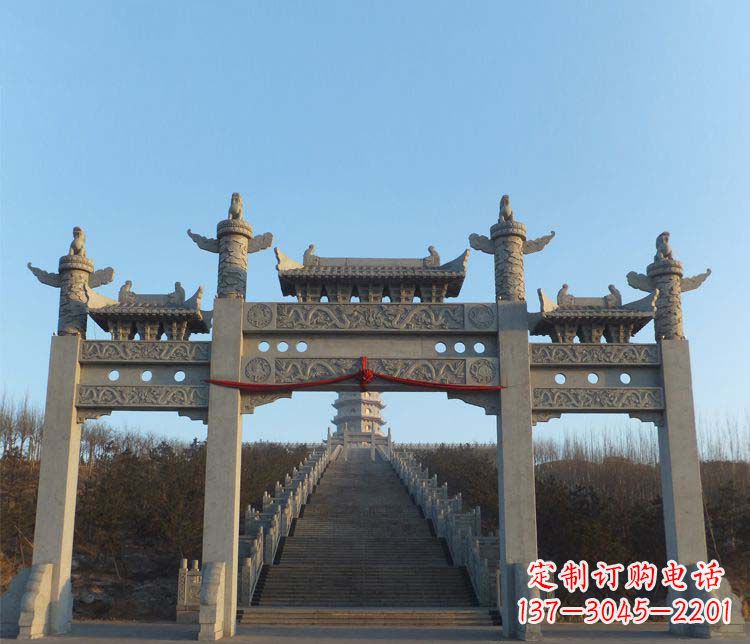 合肥精美大理石三门牌坊雕塑