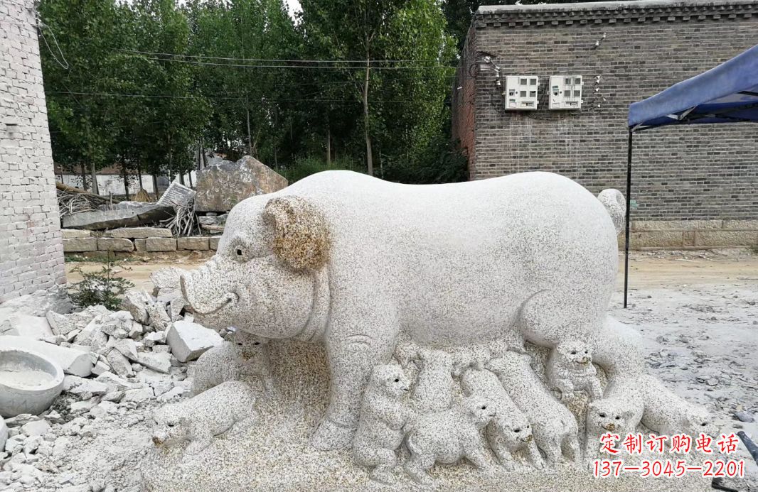合肥大理石招财小母猪动物雕塑