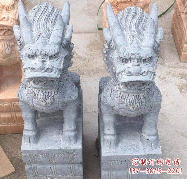 合肥雄伟壮观的白色大理石麒麟坐式门口雕塑