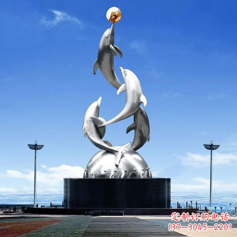 合肥大型不锈钢海豚雕塑-学校文化动物景观雕塑