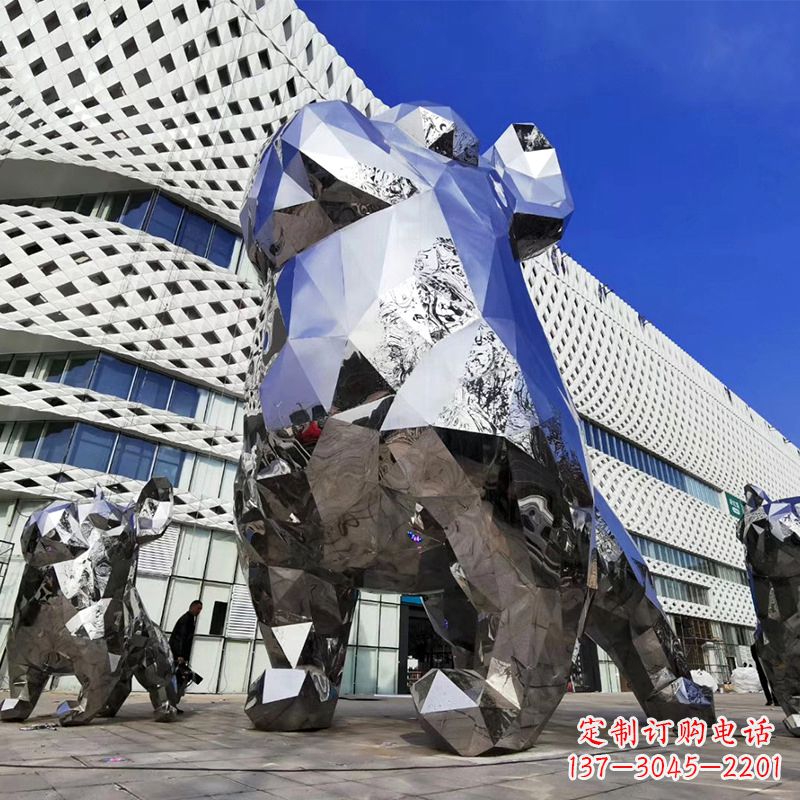 合肥大型不锈钢块面狗雕塑-城市商场广场动物景观