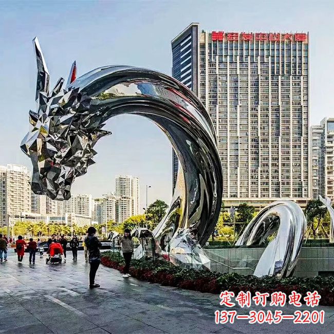 合肥大型不锈钢龙镜面景观雕塑-城市创意动物景观雕塑
