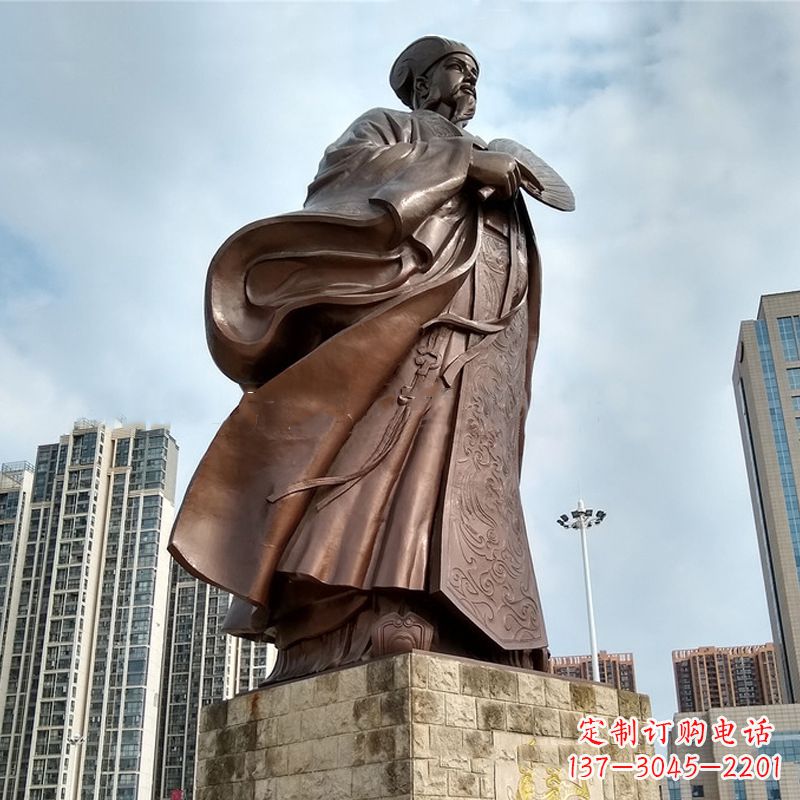 合肥大型城市人物景观雕塑诸葛亮-卧龙先生纯铜历史人物像