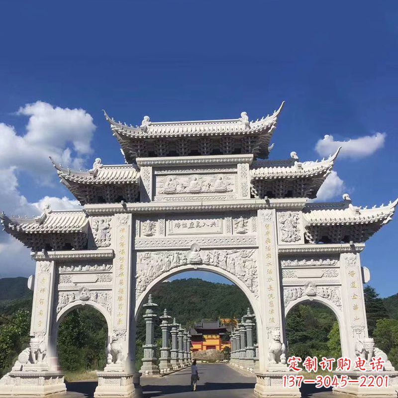 合肥大型汉白玉景区大门石雕牌楼雕塑