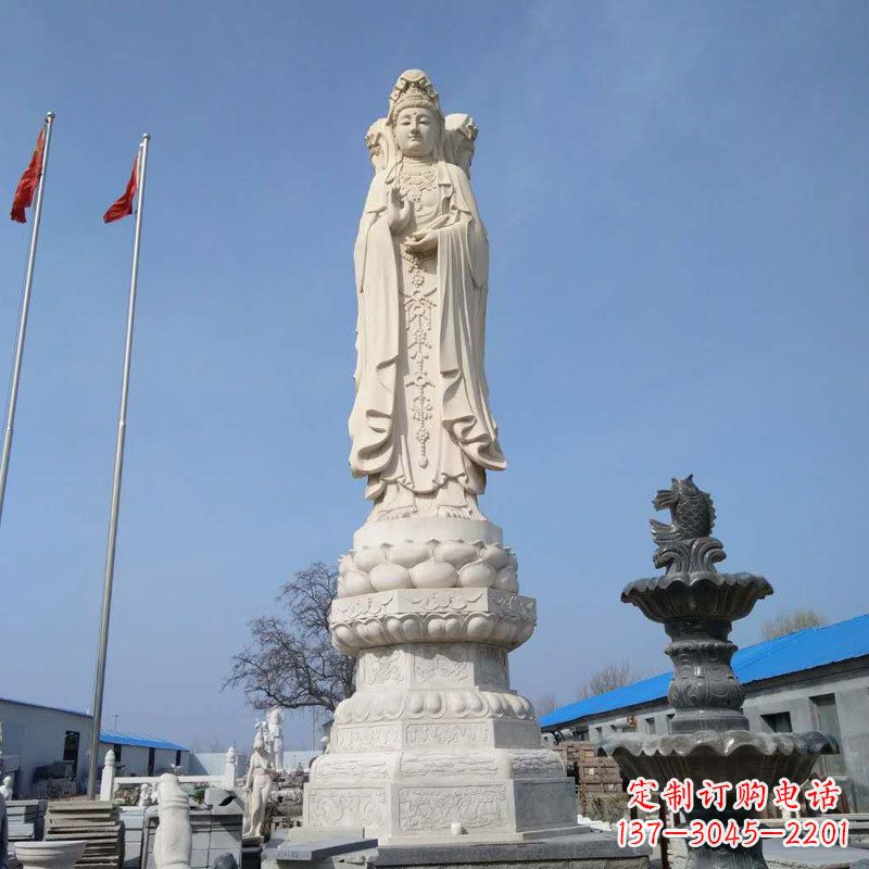 合肥中领雕塑汉白玉三面观音石雕