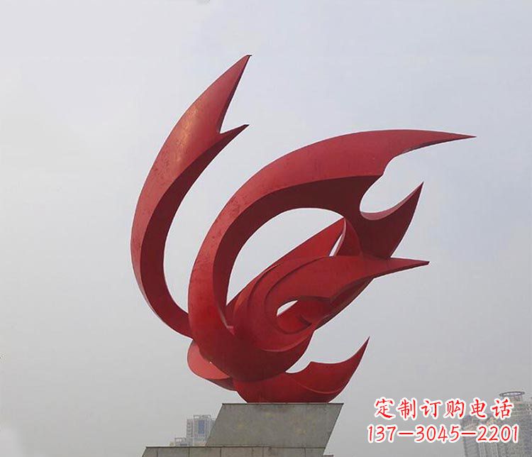 合肥大型红色抽象凤凰广场景观不锈钢雕塑