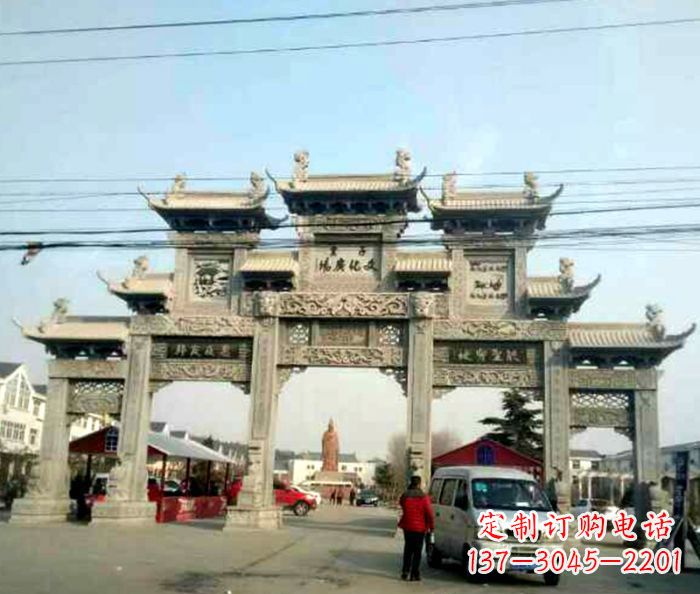 合肥大型五门石雕牌坊 (3)