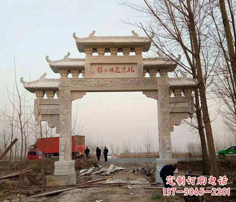 合肥单门大理石牌坊石雕_2