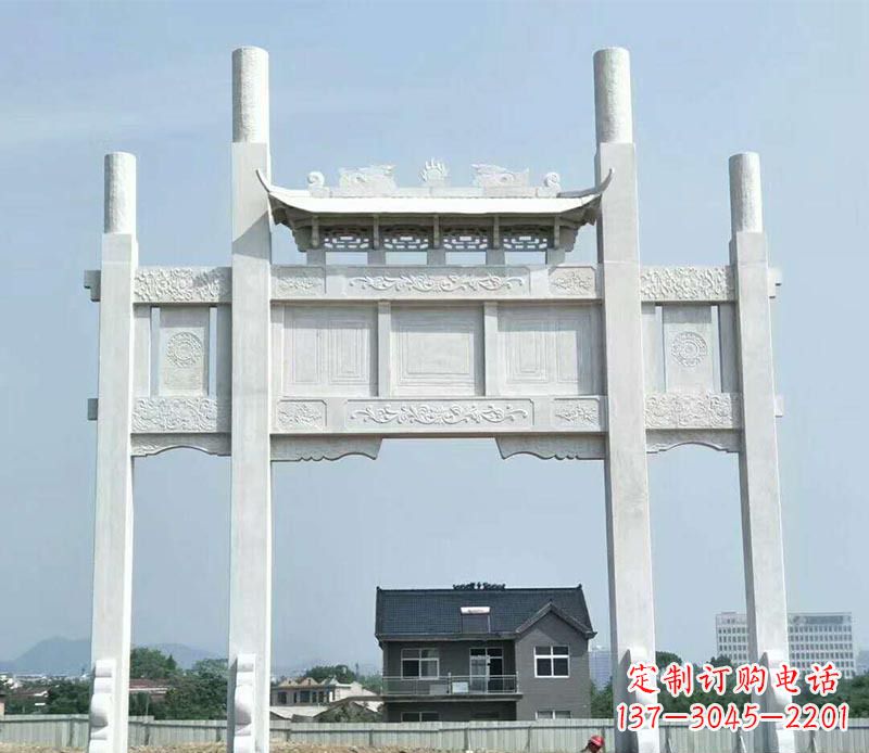合肥道路三门牌坊石雕 (4)