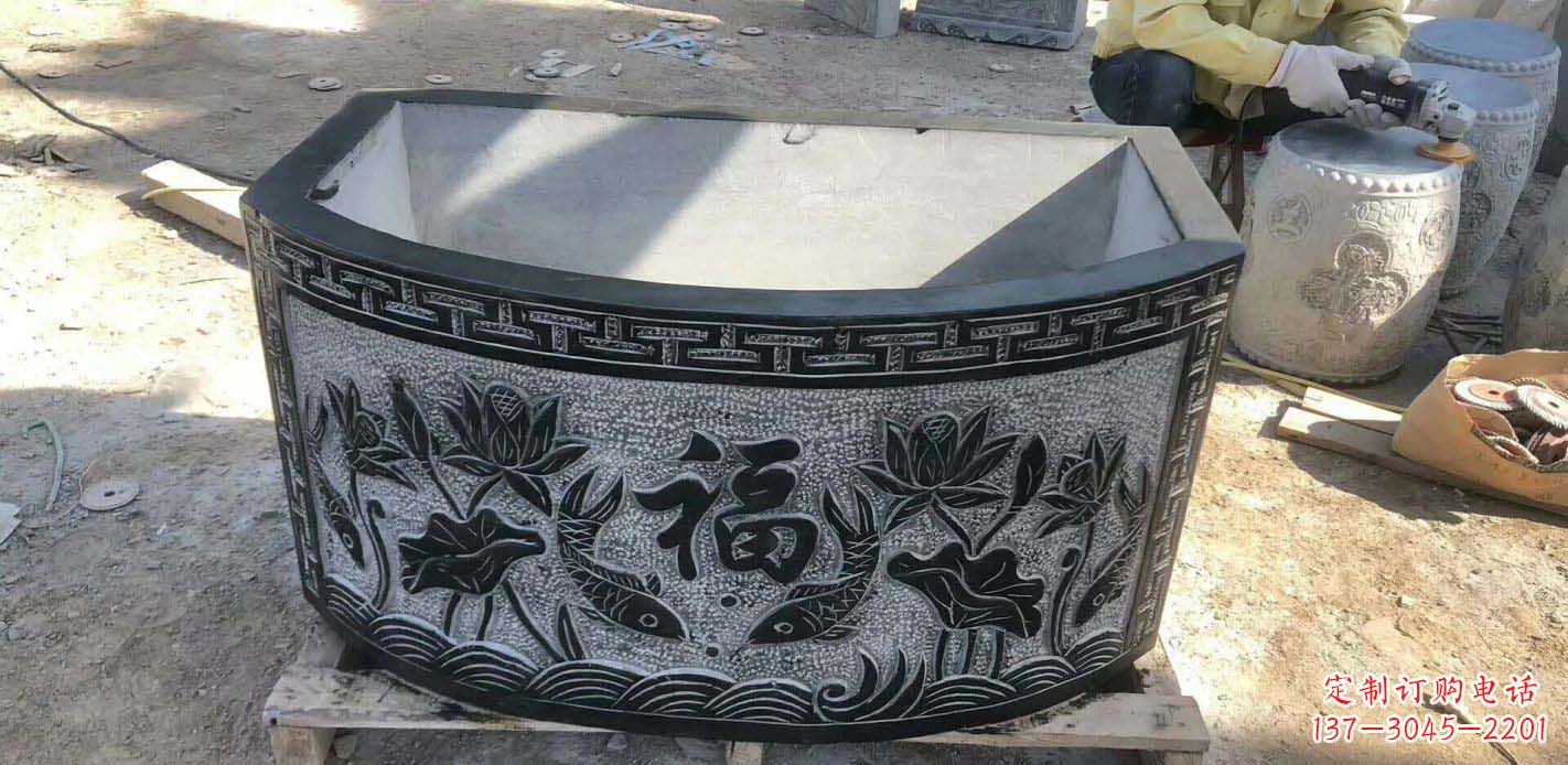 合肥精致方口石浮雕水缸雕塑