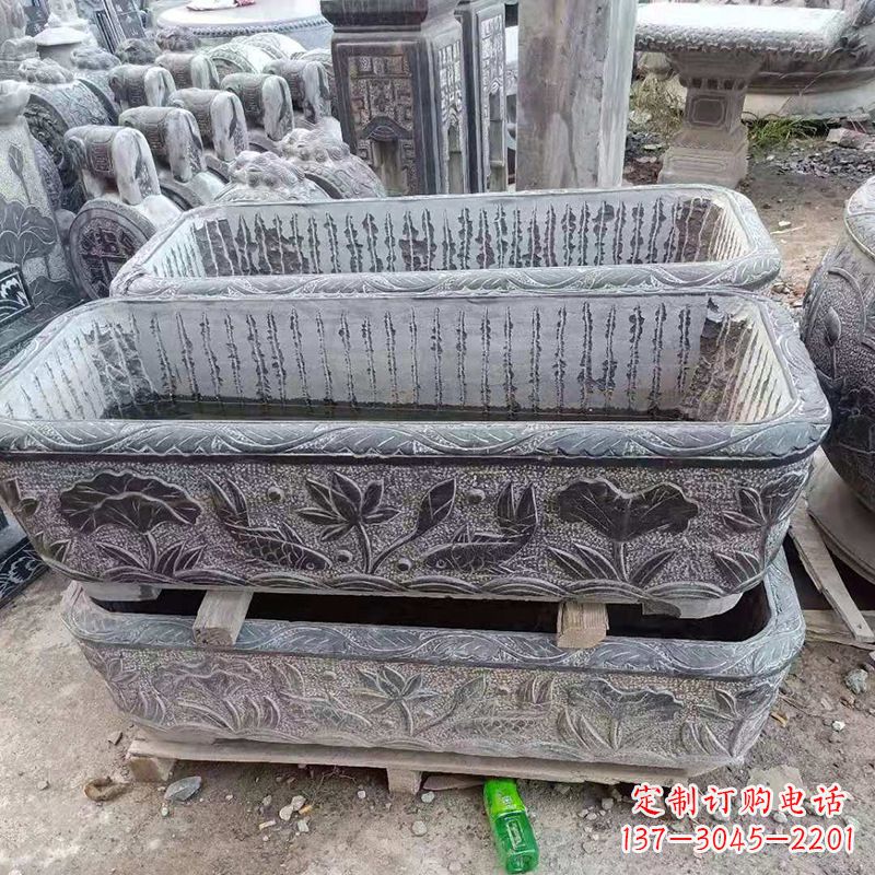 合肥方形石槽雕塑，打造完美家庭养鱼石缸