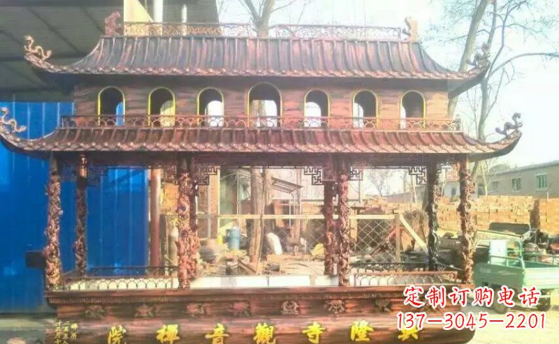 合肥方形寺庙古典香炉铜雕塑