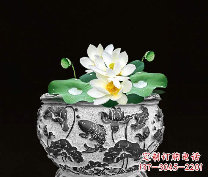 合肥仿古荷花鲤鱼雕塑石水缸