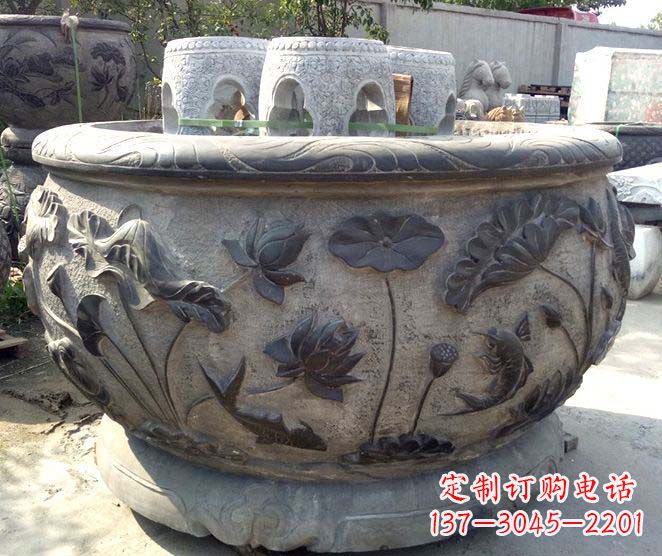 合肥精美仿古荷花鲤鱼浮雕石水缸