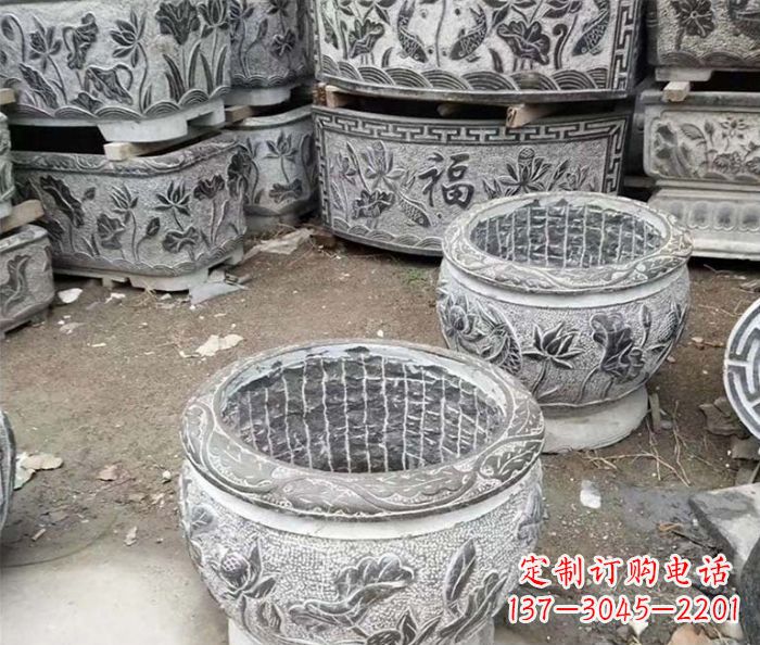 合肥仿古荷花石浮雕水缸塑像