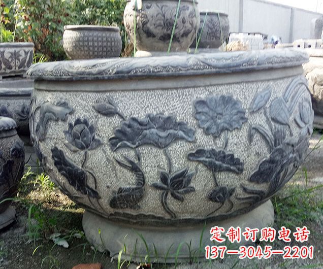 合肥仿古荷花石浮雕水缸 (2)
